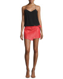 Braddy Leather Wrap-Front Miniskirt, Red