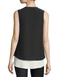 Lulu Colorblock Waistcoat Combo Top, Black/Ivory