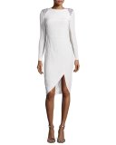 Starla Long-Sleeve Faille Cocktail Dress w/Embellished Epaulets
