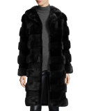 Horizontal Stripe Mink Fur Stroller Coat, Navy/Black