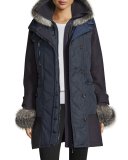 Elestoria Two-Piece Puffer Coat w/Fur Trim, Navy