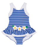 Striped Jacquard Skirted Swimsuit, Blue, Size 2-6X