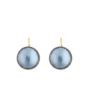 Olivia Black Rhodium-Washed Button Earrings, Sky Blue