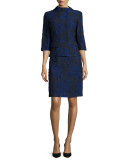Floral-Print A-Line Skirt, Navy/Black