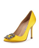 Hangisi Crystal-Buckle Satin 105mm Pump, Yellow