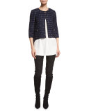 Dana Tweed 3/4 Sleeve Jacket, Prussian Blue/Multi