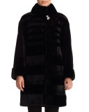 Reversible Diagonal-Mink Stroller Coat, Black