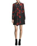 Buckled Pleated A-Line Skirt, Black