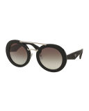 Round Acetate Brow-Bar Sunglasses