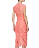 Cap-Sleeve Lace Sheath Dress, Pink/Multi
