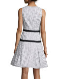 Sleeveless Daisy-Dot Dress, White/Black