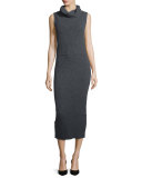 Arra Sleeveless Ribbed Turtleneck Midi Dress, Charcoal