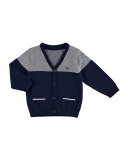 Colorblock Cotton Birdseye Sweater, Navy, Size 12-36 Months