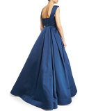 Sleeveless V-Neck Ball Gown, Navy