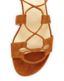 Romanflat Suede Flat Gladiator Sandal, Amaretto