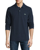 Classic Chine Long-Sleeve Piqué Polo Shirt, Indigo Blue