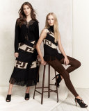 Intarsia Blanket Maxi Skirt, Black/Brown