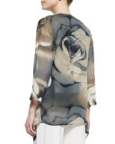 Draped Watercolor Rose-Print Jacket, Plus Size