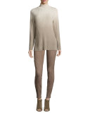 Suede Zip-Cuff Slim-Leg Pants, Portobello