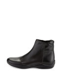 Leather Wavy-Bottom Ankle Boot, Nero