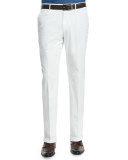 White Cotton Gab Flat-Front Trousers, White