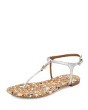 Marion Confetti Quilted T-Strap Sandal, Silver