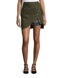 Utility Miniskirt with Lace Insert, Khaki