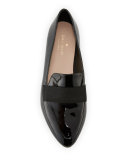 corina patent pointed-toe loafer, black