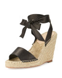 Harper Ankle-Wrap Wedge Espadrille Sandal, Black