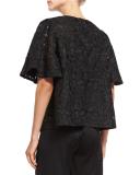 Corded-Lace Flutter-Sleeve Tunic, Black