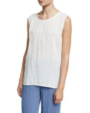 Long Crinkled Linen Tank, White 