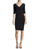 Florien 3/4-Sleeve Jersey Faux-Wrap Dress