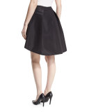 Pleated-Front Lace-Trim Skirt, Black