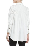 High-Low Cinched-Bodice Blouse, White