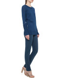 Long-Sleeve Knit Tunic Sweater w/Button-Down Side, Tarn