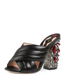 Webby Quilted Leather Snake-Heel Mule Sandal, Nero