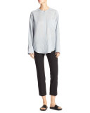 Menswear Striped Charmeuse Shirt, Blue