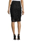 3D Floral-Embroidered Lace Pencil Skirt