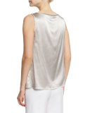 Scoop-Neck Charmeuse Shell, Stone