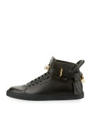 100mm High-Top Leather Sneaker with Padlock, Black