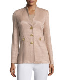 Textured Gold-Button Jacket, Sand, Petite