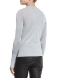 Marissa Colorblock Crewneck Wool Top, Light Gray