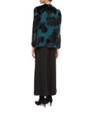 Tie-Neck Cut-Velvet Blouse, Teal
