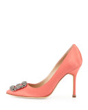 Hangisi Satin 105mm Crystal-Toe Pump, Coral
