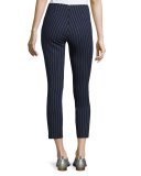 Simone Pinstripe High-Waist Cropped Leggings, Navy/White