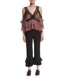 Sicilian Floral Cold-Shoulder Top
