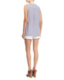 Striped Poplin Sleeveless Top