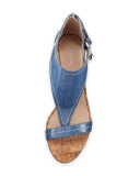 June T-Strap Wedge Sandal, Light Blue
