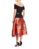 Off-the-Shoulder Belted Top, Jet Black 