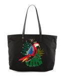 Tessuto Medium Parrot Shopping Tote Bag, Black/Multi